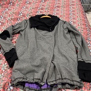 Lululemon Athletica Gray hip length Jacket with Black and Purple Accents